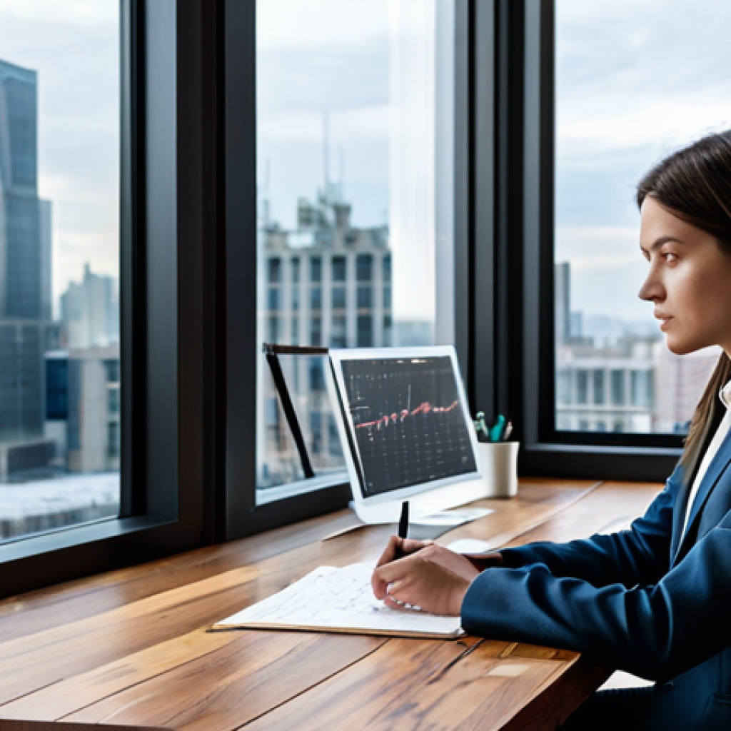 A professional female writer, fully clothed in a modest, smart blazer and a professional shirt, sits thoughtfully at a contemporary desk. The desk is visually divided: one side is a warm, organic wooden surface with a few elegant handwritten notes, symbolizing human creativity; the other side is sleek, metallic, adorned with glowing digital lines and abstract data visualizations, representing AI efficiency. In the background, a large window offers a view of a modern, clean city skyline under soft, diffused light. The overall image captures a contemplative and balanced professional photography style with high detail. safe for work, appropriate content, fully clothed, professional, perfect anatomy, correct proportions, natural pose, well-formed hands, proper finger count, natural body proportions, family-friendly.