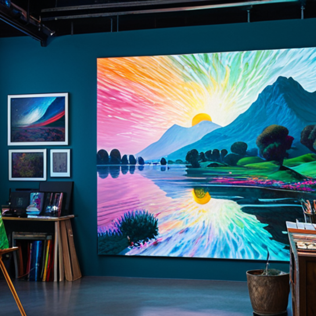 창작과 윤리적 AI 도전 - **Human-AI Artistic Collaboration in a Vibrant Studio**
    A dynamic scene depicting a skilled huma...