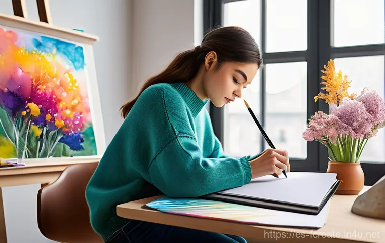 창작에서의 기술적 다양성 - **Prompt 1: Digital Art Creation in a Modern Studio**
    "A female digital artist, in her late 20s,...