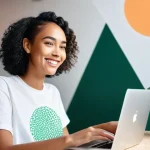 창작의 미래를 대비한 기술 교육 - **Prompt:** A vibrant, medium shot of a young female digital content creator, late 20s, with a warm,...