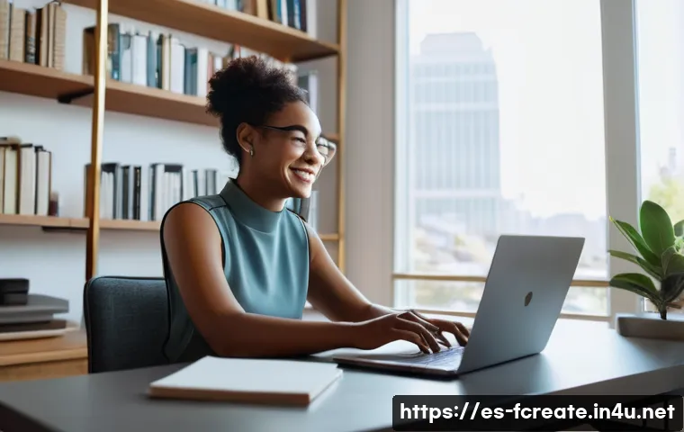 디지털 콘텐츠의 저작권과 창작 - **Prompt:** A diverse female digital content creator in her late 20s, with a confident and warm smil...