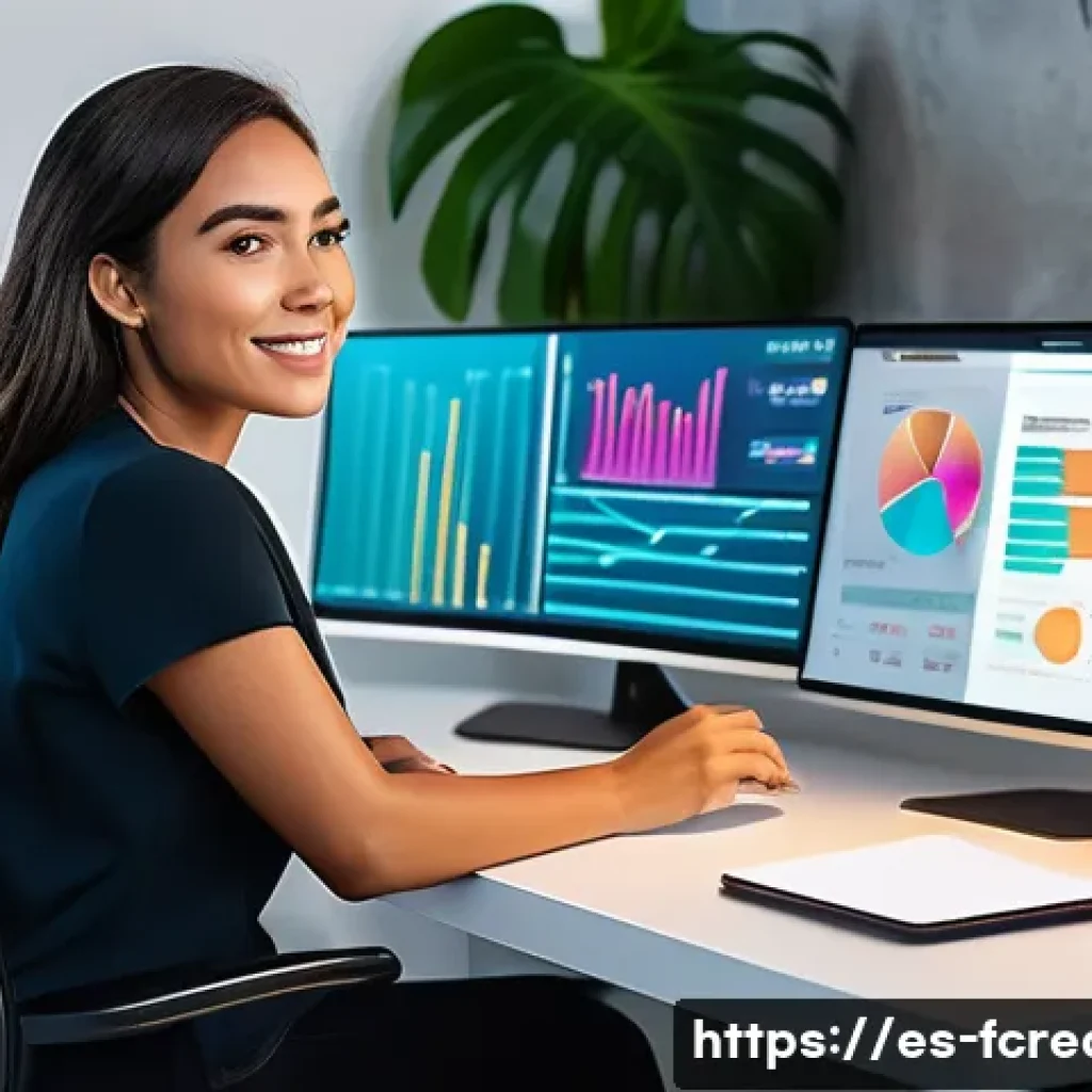 크리에이터 경제에서의 디지털 기술 활용 - A modern digital content creator workspace showing a young Hispanic woman in casual business attire ...